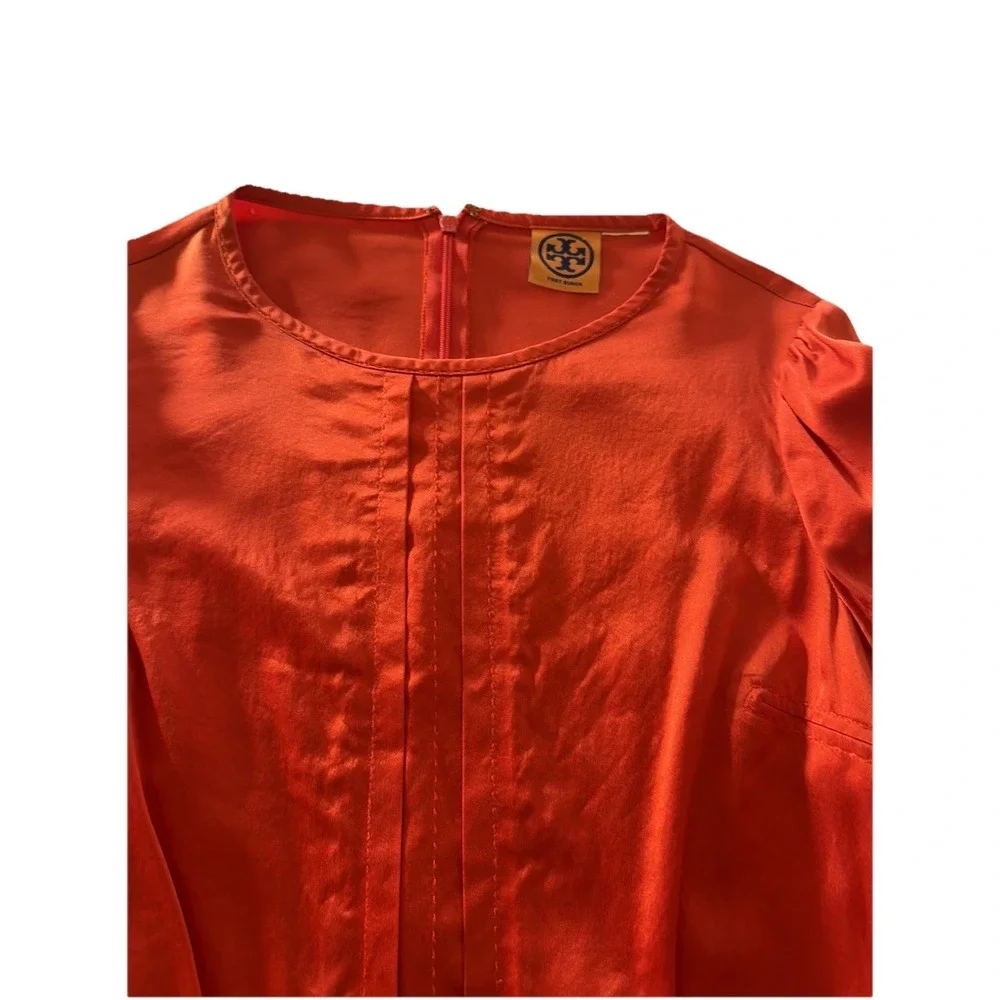 Tory Burch Women's Satin Blouse Tunic Top Bright Blood‎ Orange